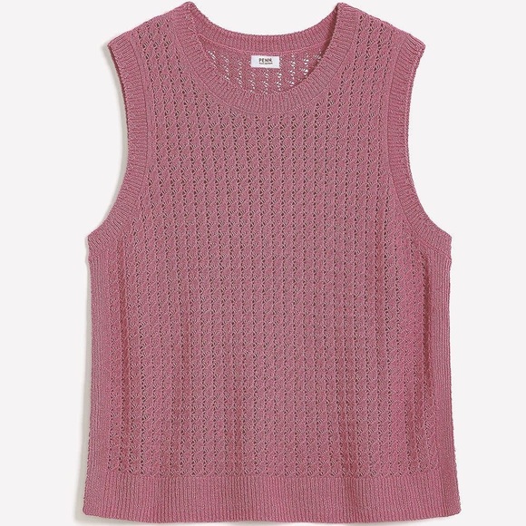 Penningtons Sleeveless Crochet Cotton Sweater Tank with Ribbed Bands Pink 4X NWT - Picture 2 of 15